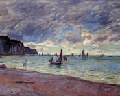 克劳德 莫奈 : Fishing Boats by the Beach and the Cliffs of Pourville